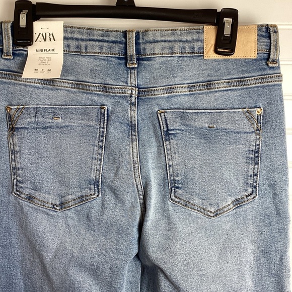 Zara NWT high Rise Flare ankle Stretchy blue Jeans Size 8 - Picture 6 of 8